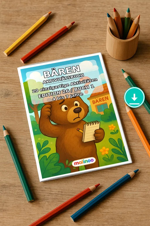 Bären Aktivitätsbuch 20 Rätsel- und Aktivitätsseiten PDF Download – Mockup-Ansicht