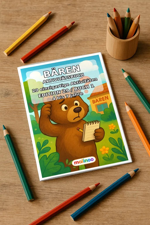 Bären Aktivitätsbuch 20 Rätsel- und Aktivitätsseiten gedruckt+gebunden – Mockup-Ansicht