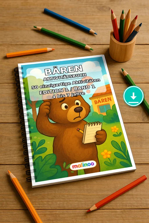 Bären Aktivitätsbuch 50 Rätsel- und Aktivitätsseiten PDF Download – Mockup-Ansicht