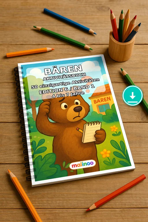 Bären Aktivitätsbuch 50 Rätsel- und Aktivitätsseiten PDF Download – Mockup-Ansicht