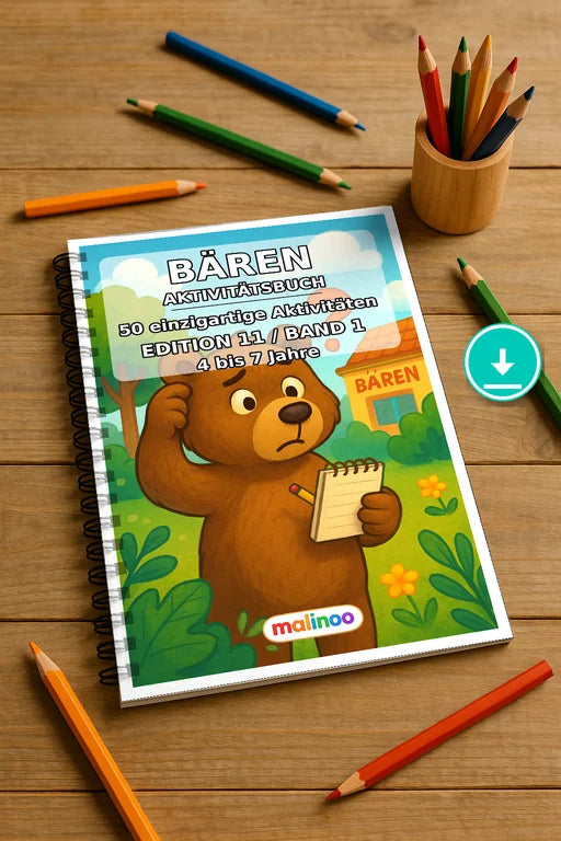 Bären Aktivitätsbuch 50 Rätsel- und Aktivitätsseiten PDF Download – Mockup-Ansicht