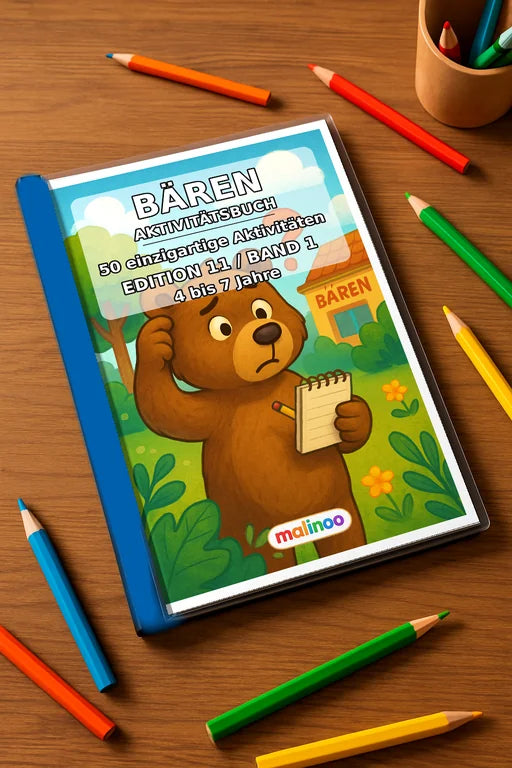 Bären Aktivitätsbuch 50 Rätsel- und Aktivitätsseiten gedruckt+gebunden – Mockup-Ansicht