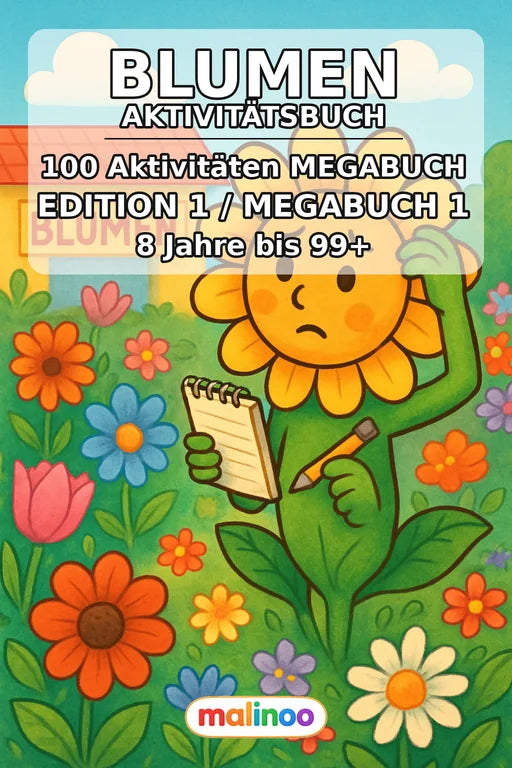 Blumen Aktivitätsbuch 100 Rätsel- und Aktivitätsseiten gedruckt+gebund – Cover