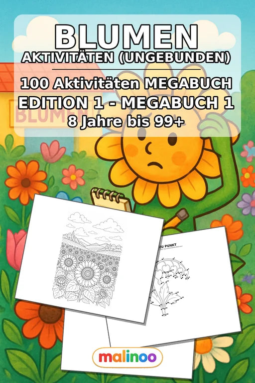 Blumen Aktivitätsbuch 100 Rätsel- und Aktivitätsseiten gedruckt+lose – Cover