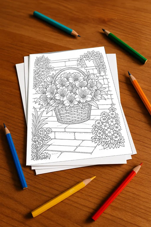 Blumen Aktivitätsbuch 50 Rätsel- und Aktivitätsseiten gedruckt+lose – Mockup-Ansicht