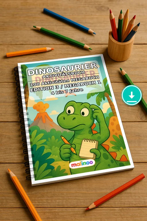 Dinosaurier Aktivitätsbuch 100 Rätsel- und Aktivitätsseiten PDF Downlo – Mockup-Ansicht