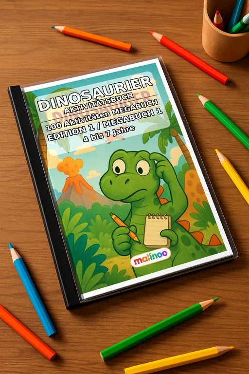 Dinosaurier Aktivitätsbuch 100 Rätsel- und Aktivitätsseiten gedruckt+g – Mockup-Ansicht