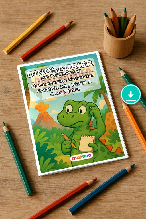 Dinosaurier Aktivitätsbuch 20 Rätsel- und Aktivitätsseiten PDF Downloa – Mockup-Ansicht