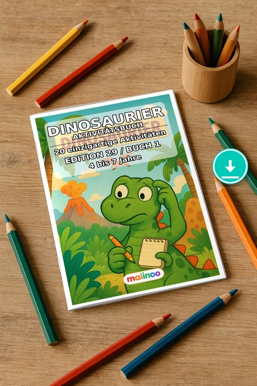 Dinosaurier Aktivitätsbuch 20 Rätsel- und Aktivitätsseiten PDF Downloa – Mockup-Ansicht