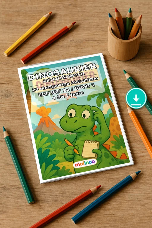 Dinosaurier Aktivitätsbuch 20 Rätsel- und Aktivitätsseiten PDF Downloa – Mockup-Ansicht