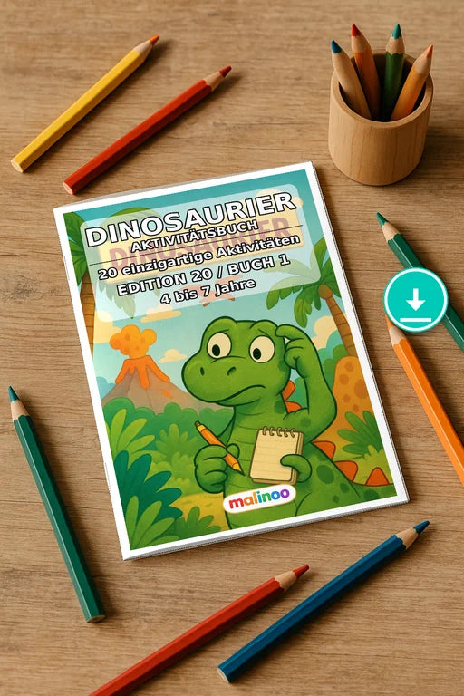 Dinosaurier Aktivitätsbuch 20 Rätsel- und Aktivitätsseiten PDF Downloa – Mockup-Ansicht