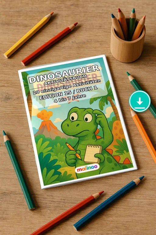 Dinosaurier Aktivitätsbuch 20 Rätsel- und Aktivitätsseiten PDF Downloa – Mockup-Ansicht