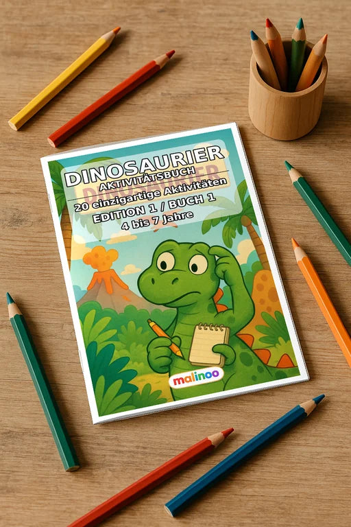 Dinosaurier Aktivitätsbuch 20 Rätsel- und Aktivitätsseiten gedruckt+ge – Mockup-Ansicht