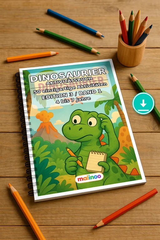 Dinosaurier Aktivitätsbuch 50 Rätsel- und Aktivitätsseiten PDF Downloa – Mockup-Ansicht