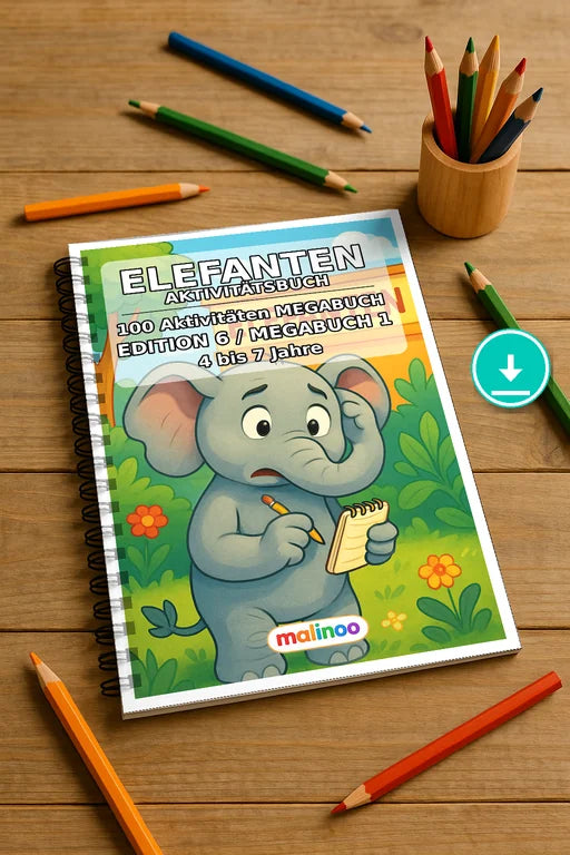 Elefanten Aktivitätsbuch 100 Rätsel- und Aktivitätsseiten PDF Download – Mockup-Ansicht