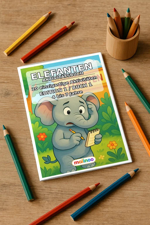 Elefanten Aktivitätsbuch 20 Rätsel- und Aktivitätsseiten gedruckt+gebu – Mockup-Ansicht