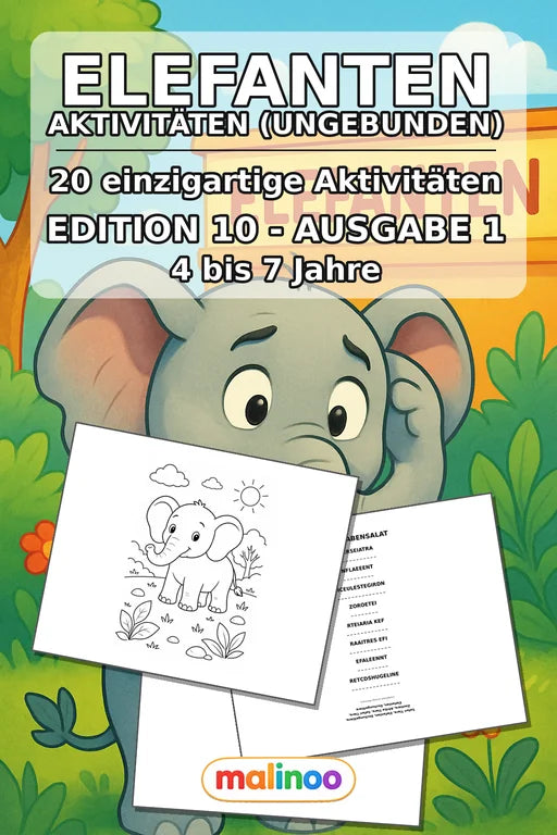 Elefanten Aktivitätsbuch 20 Rätsel- und Aktivitätsseiten gedruckt+lose – Cover