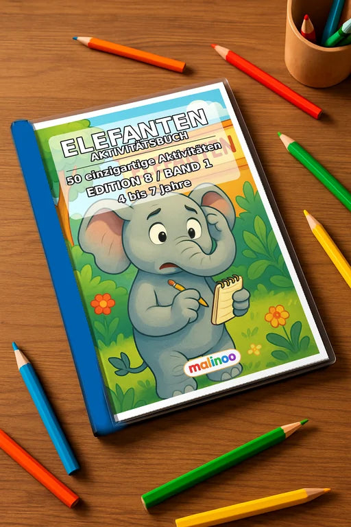 Elefanten Aktivitätsbuch 50 Rätsel- und Aktivitätsseiten gedruckt+gebu – Mockup-Ansicht