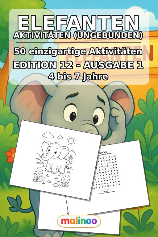 Elefanten Aktivitätsbuch 50 Rätsel- und Aktivitätsseiten gedruckt+lose – Cover