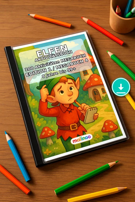 Elfen Aktivitätsbuch 100 Rätsel- und Aktivitätsseiten PDF – Mockup-Ansicht