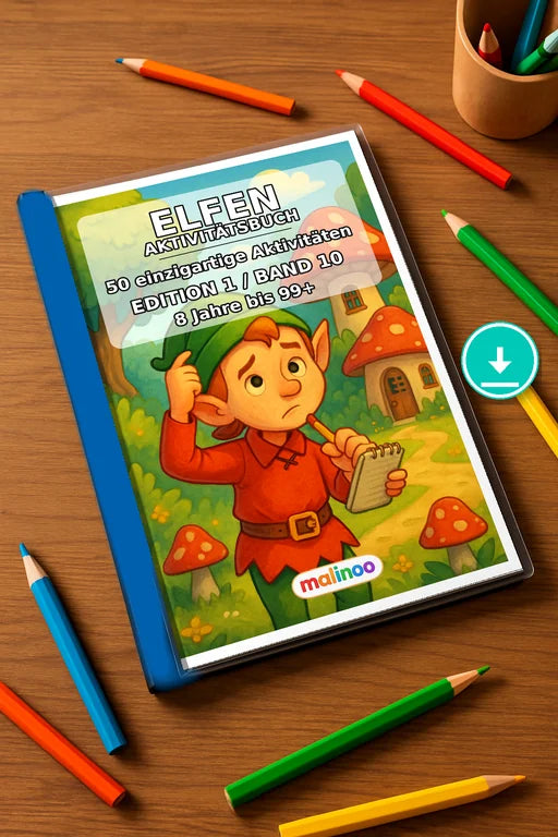 Elfen Aktivitätsbuch 50 Rätsel- und Aktivitätsseiten PDF – Mockup-Ansicht