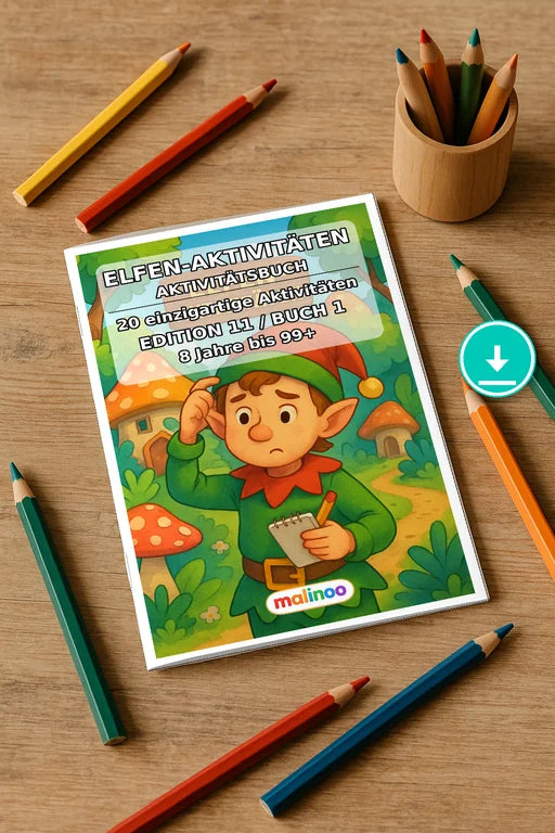 Elves Activity Aktivitätsbuch 20 Rätsel- und Aktivitätsseiten PDF Down – Mockup-Ansicht