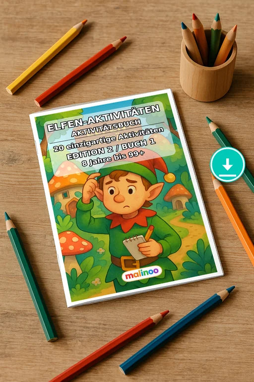 Elves Activity Aktivitätsbuch 20 Rätsel- und Aktivitätsseiten PDF Down – Mockup-Ansicht