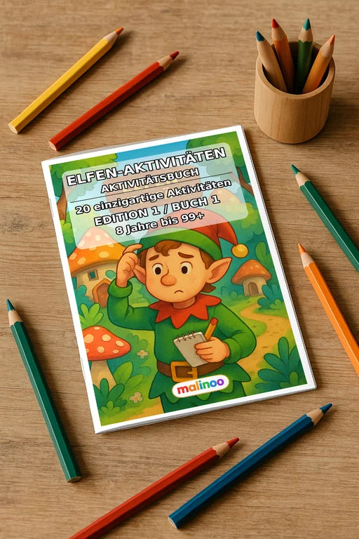 Elves Activity Aktivitätsbuch 20 Rätsel- und Aktivitätsseiten gedruckt – Mockup-Ansicht