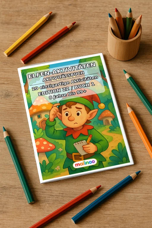 Elves Activity Aktivitätsbuch 20 Rätsel- und Aktivitätsseiten gedruckt – Mockup-Ansicht