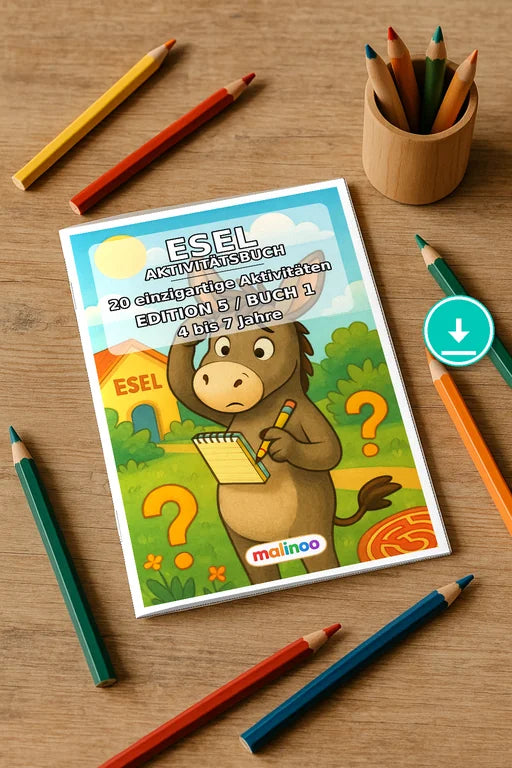 Esel Aktivitätsbuch 20 Rätsel- und Aktivitätsseiten PDF Download – Mockup-Ansicht
