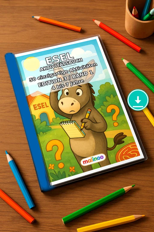 Esel Aktivitätsbuch 50 Rätsel- und Aktivitätsseiten PDF Download – Mockup-Ansicht
