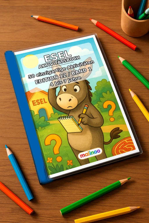 Esel Aktivitätsbuch 50 Rätsel- und Aktivitätsseiten gedruckt+gebunden – Mockup-Ansicht