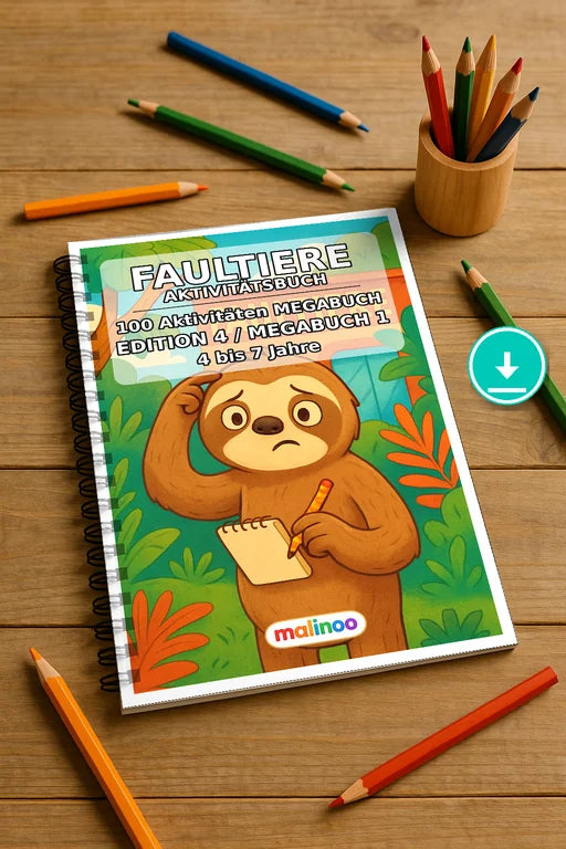 Faultiere Aktivitätsbuch 100 Rätsel- und Aktivitätsseiten PDF Download – Mockup-Ansicht