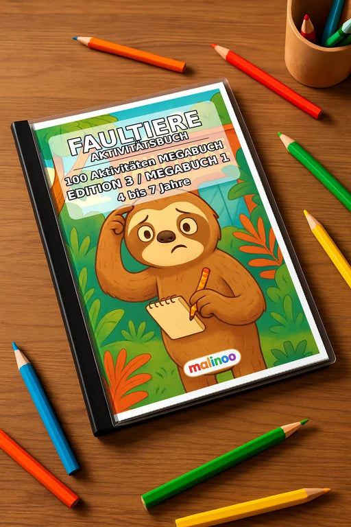 Faultiere Aktivitätsbuch 100 Rätsel- und Aktivitätsseiten gedruckt+geb – Mockup-Ansicht