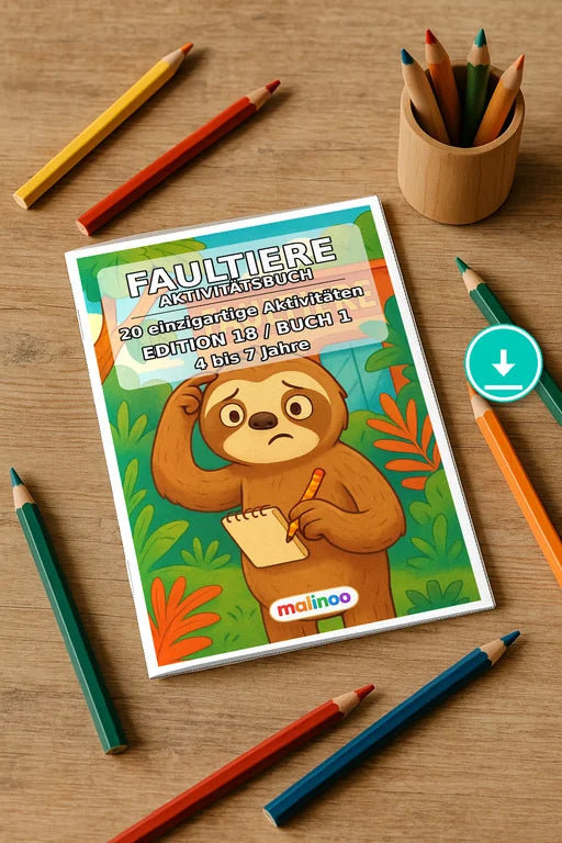 Faultiere Aktivitätsbuch 20 Rätsel- und Aktivitätsseiten PDF Download – Mockup-Ansicht