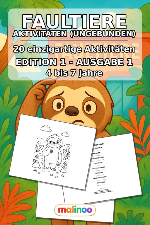 Faultiere Aktivitätsbuch 20 Rätsel- und Aktivitätsseiten gedruckt+lose – Cover