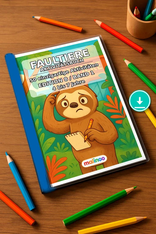 Faultiere Aktivitätsbuch 50 Rätsel- und Aktivitätsseiten PDF Download – Mockup-Ansicht