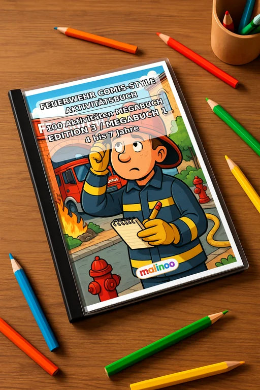 Feuerwehr Comis-Style Aktivitätsbuch 100 Rätsel- und Aktivitätsseiten  – Mockup-Ansicht