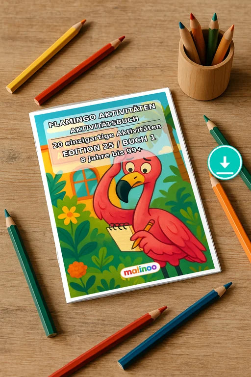 Flamingo Aktivitäten Aktivitätsbuch 20 Rätsel- und Aktivitätsseiten PD – Mockup-Ansicht