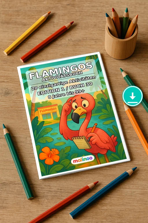 Flamingos Aktivitätsbuch 20 Rätsel- und Aktivitätsseiten – Mockup-Ansicht