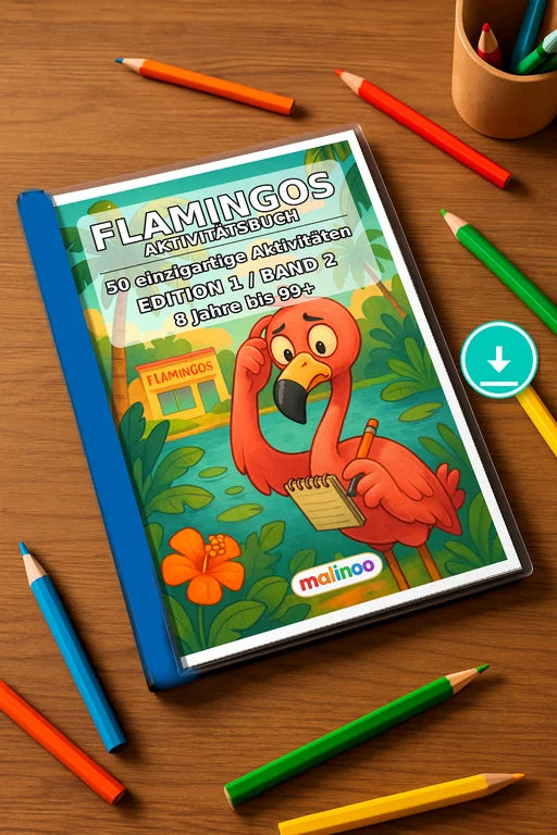Flamingos Aktivitätsbuch 50 Rätsel- und Aktivitätsseiten – Mockup-Ansicht