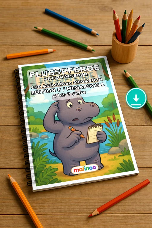 Flusspferde Aktivitätsbuch 100 Rätsel- und Aktivitätsseiten PDF Downlo – Mockup-Ansicht