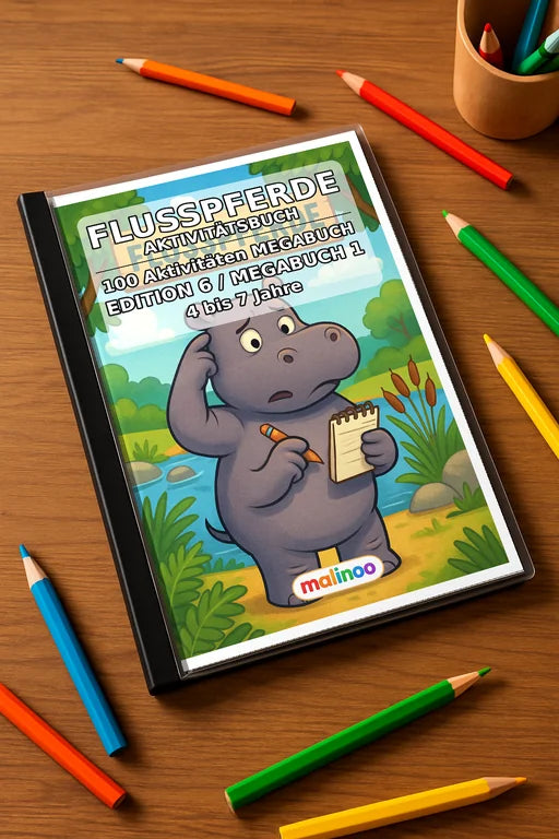 Flusspferde Aktivitätsbuch 100 Rätsel- und Aktivitätsseiten gedruckt+g – Mockup-Ansicht