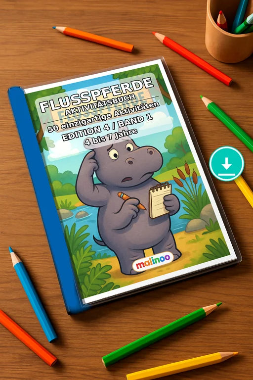 Flusspferde Aktivitätsbuch 50 Rätsel- und Aktivitätsseiten PDF Downloa – Mockup-Ansicht