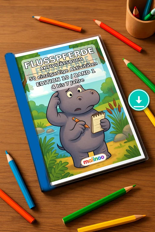 Flusspferde Aktivitätsbuch 50 Rätsel- und Aktivitätsseiten PDF Downloa – Mockup-Ansicht