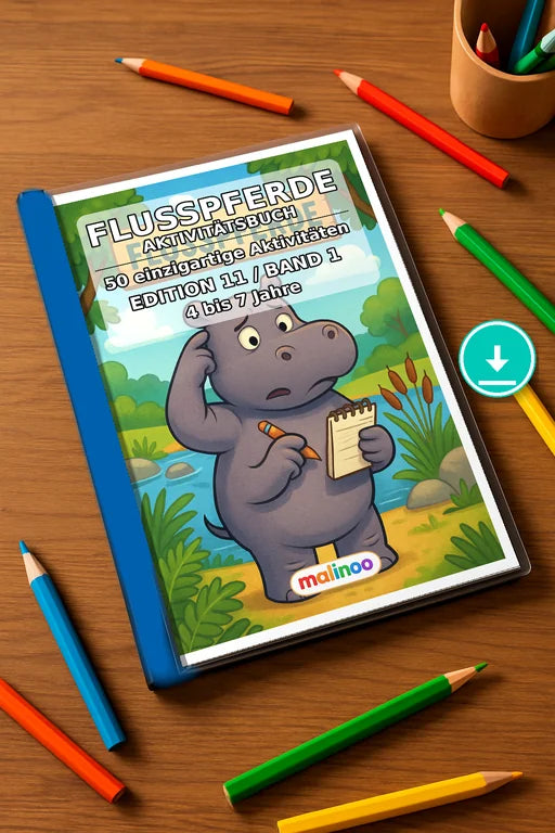 Flusspferde Aktivitätsbuch 50 Rätsel- und Aktivitätsseiten PDF Downloa – Mockup-Ansicht