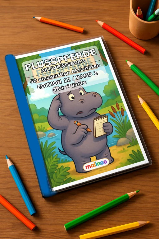 Flusspferde Aktivitätsbuch 50 Rätsel- und Aktivitätsseiten gedruckt+ge – Mockup-Ansicht