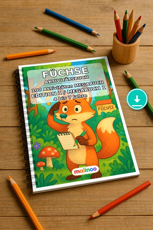 Füchse Aktivitätsbuch 100 Rätsel- und Aktivitätsseiten PDF Download – Mockup-Ansicht