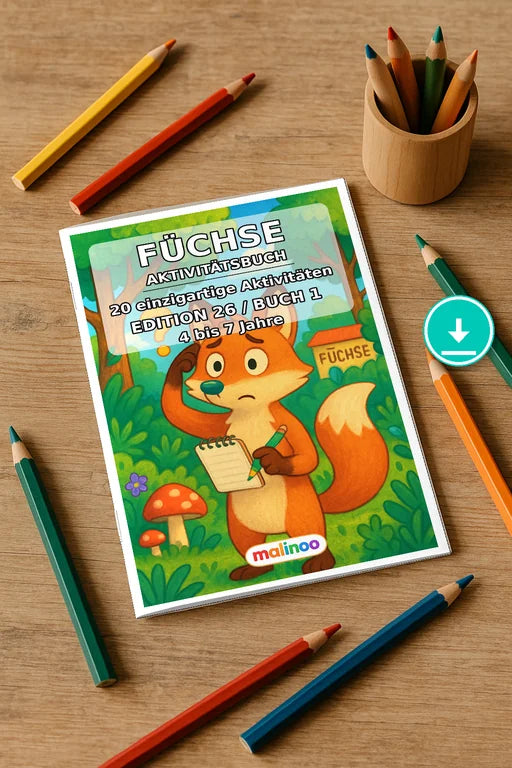 Füchse Aktivitätsbuch 20 Rätsel- und Aktivitätsseiten PDF Download – Mockup-Ansicht