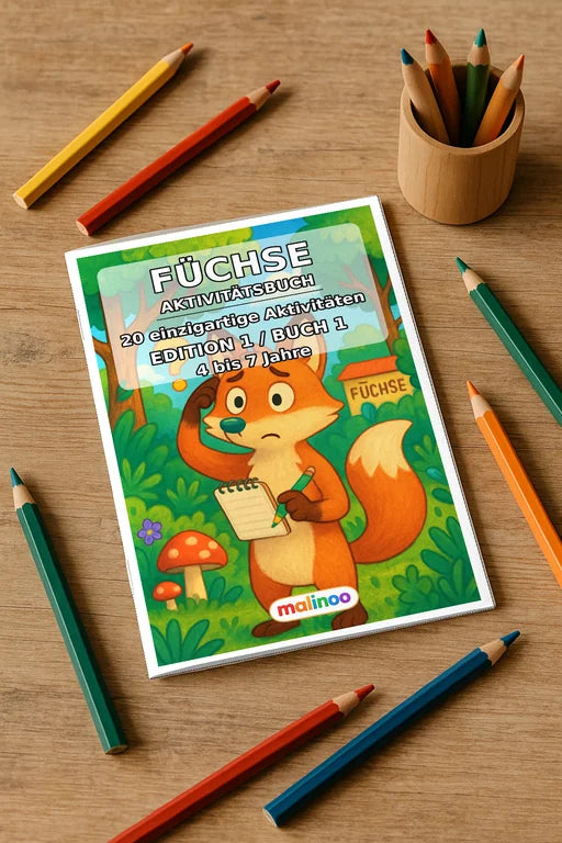 Füchse Aktivitätsbuch 20 Rätsel- und Aktivitätsseiten gedruckt+gebunde – Mockup-Ansicht